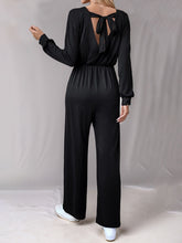 Tied Round Neck Wide Leg Jumpsuit OutfitFlow